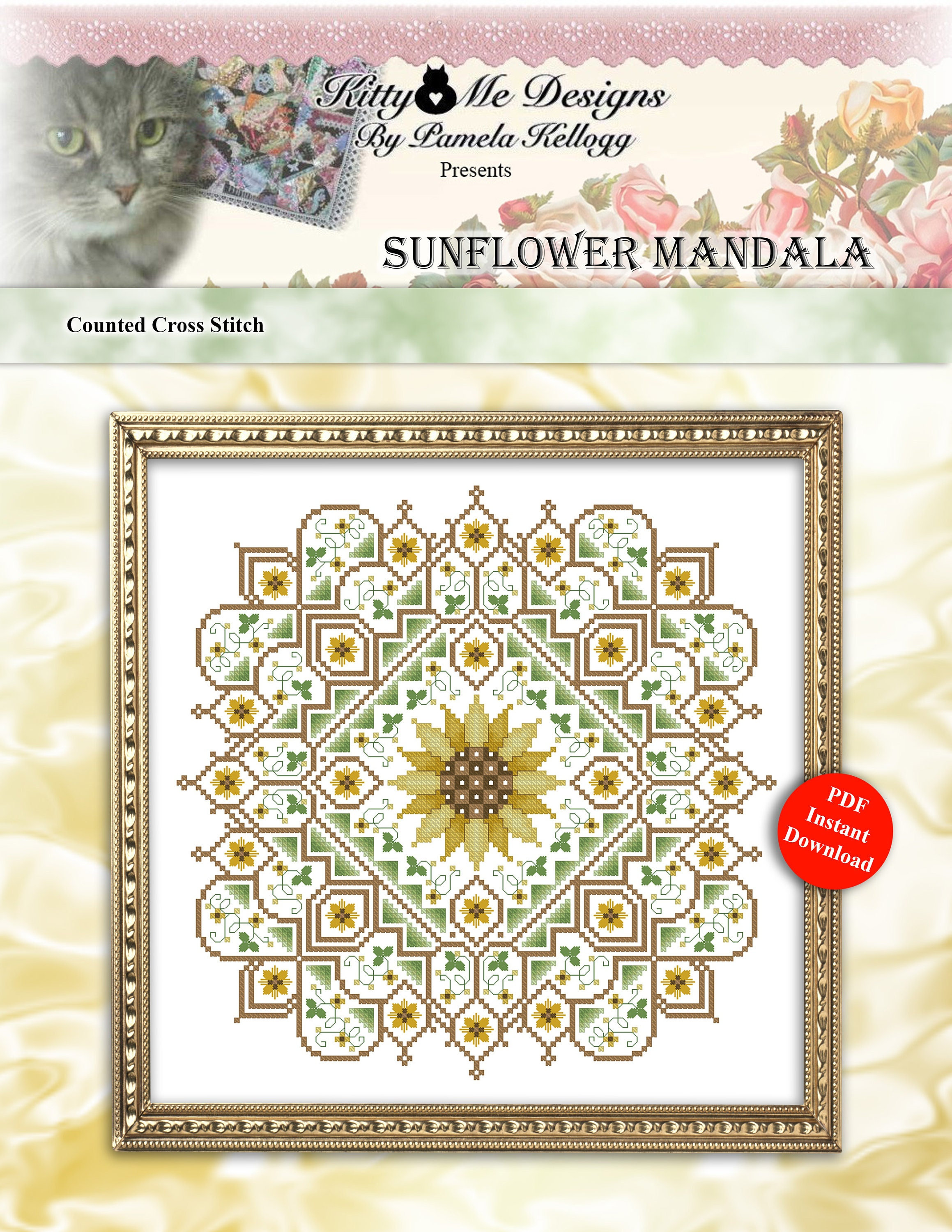 Sunflower Mandala Counted Cross Stitch Pattern PDF Download by