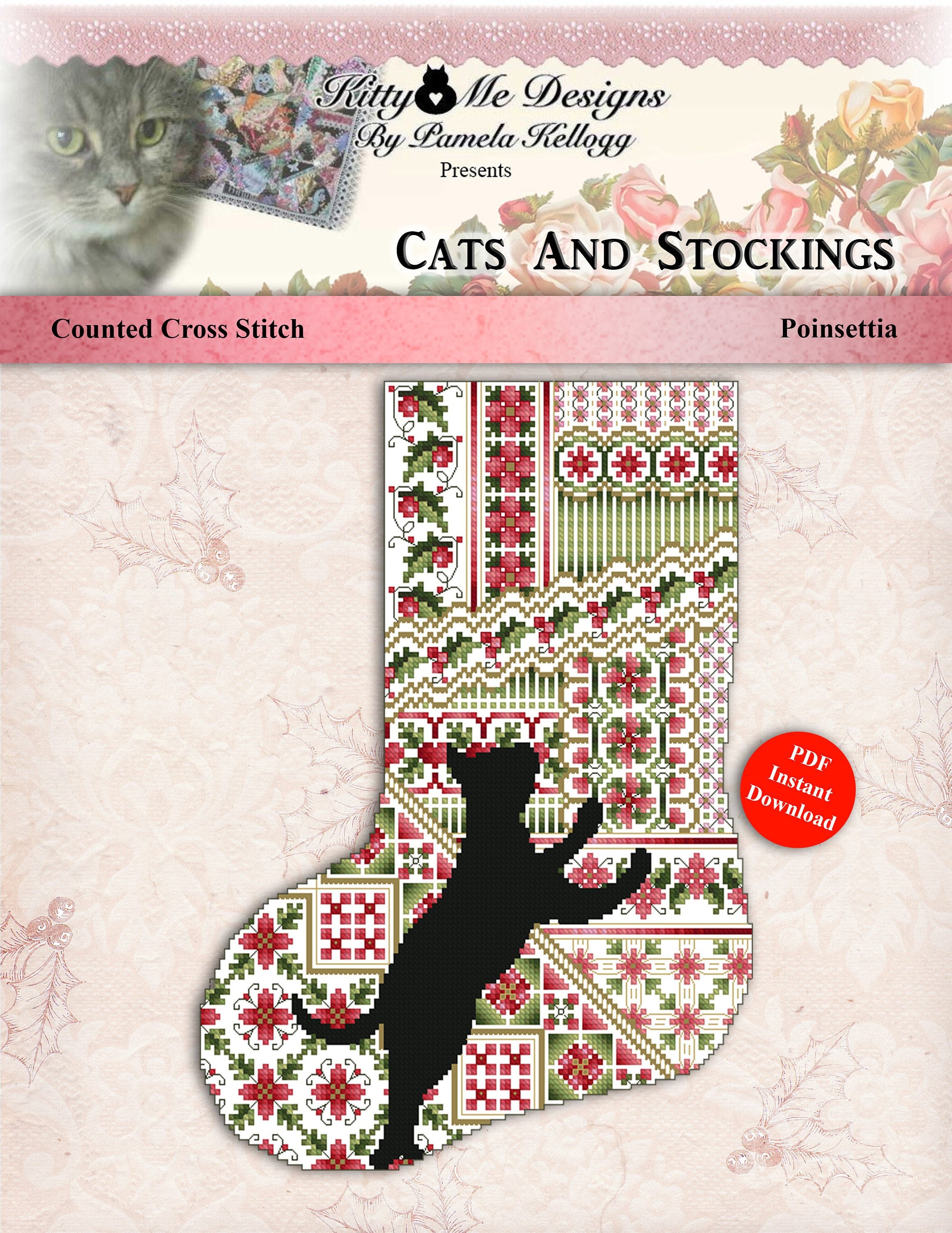 2 Christmas Stockings PDF Cross Stitch Vintage Pattern Instant Digital Download