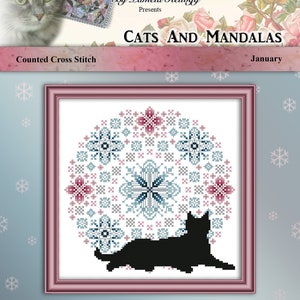 Complete Set Of 12 Cats And Mandalas Cross Stitch Pattern Leaflet Series with Free Shipping by Pamela Kellogg image 3