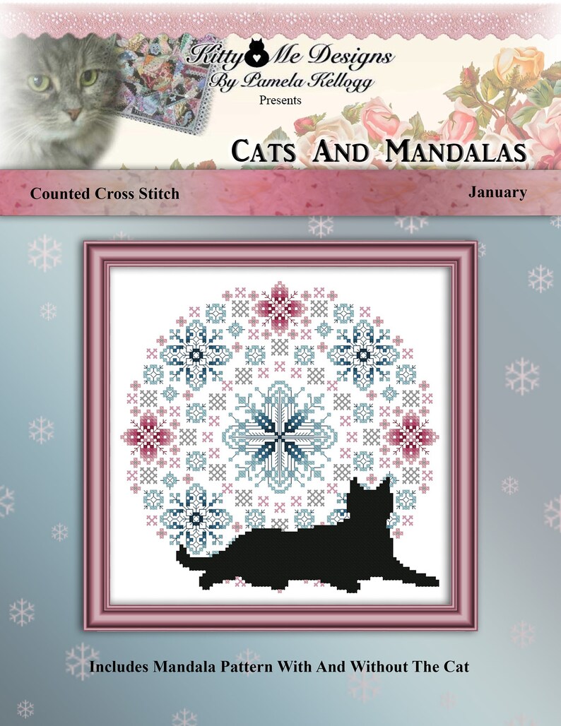 Complete Set Of 12 Cats And Mandalas Cross Stitch Pattern Leaflet Series with Free Shipping by Pamela Kellogg image 3