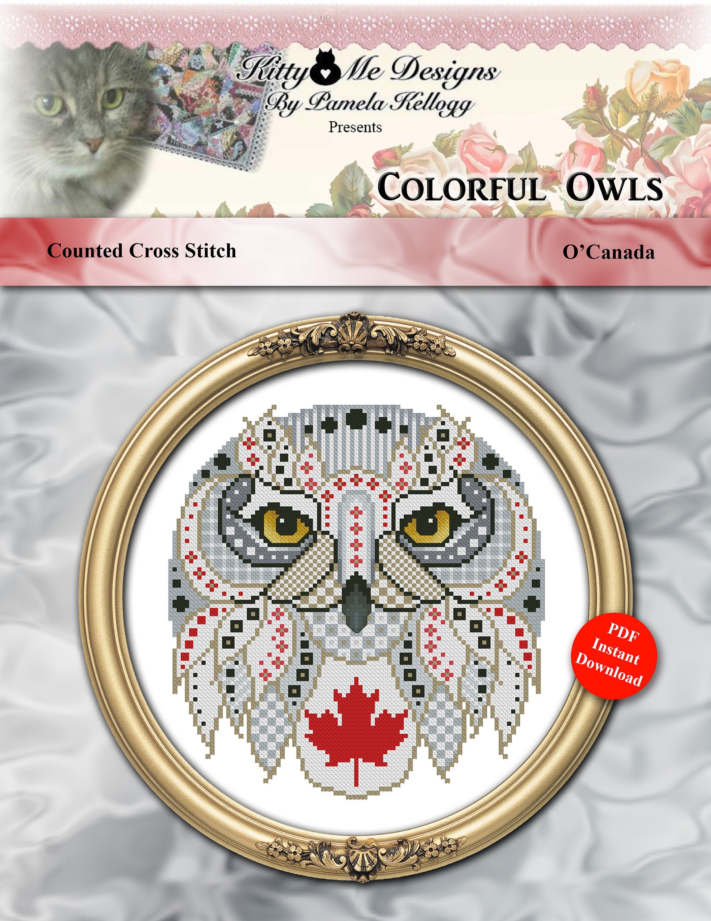 Colorful Owls Cross Stitch Pattern Series O Canada Pattern Instant Digital PDF Download by Pamela Ke