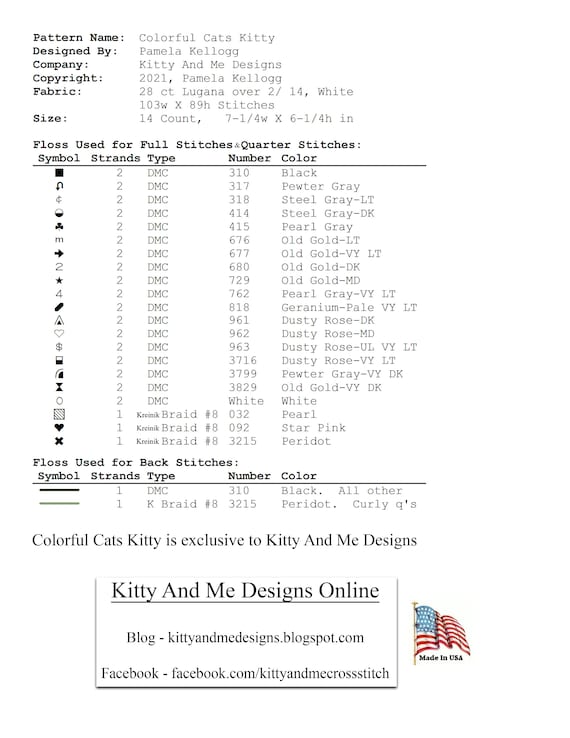 Colorful Cats Exclusive Kitty Counted Cross Stitch Pattern Leaflet