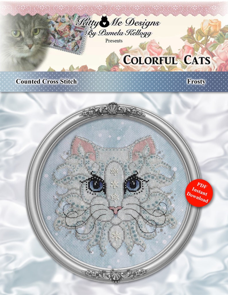 Colorful Cats Frosty Counted Cross Stitch Pattern Digital PDF Download by Pamela Kellogg image 1
