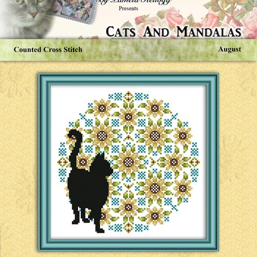 Complete Set Of 12 Cats And Mandalas Cross Stitch Pattern Leaflet Series with Free Shipping by shops Pamela Kellogg