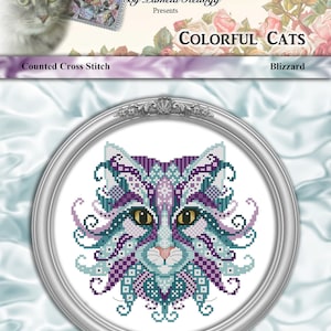 Colorful Cats Frosty Counted Cross Stitch Pattern Digital PDF Download by Pamela Kellogg image 6
