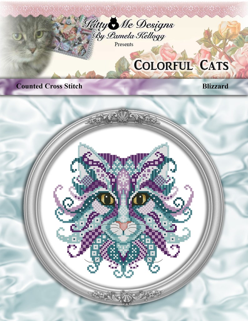 Colorful Cats Frosty Counted Cross Stitch Pattern Digital PDF Download by Pamela Kellogg image 6