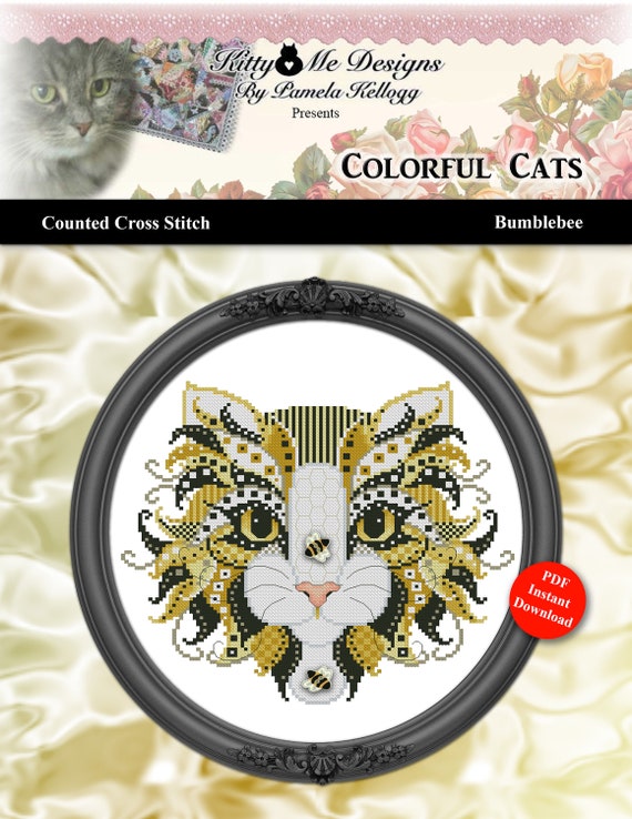 Cross Stitch Pattern Colorful Cats Valentino Modern Geometric Mandala Printed Pattern Leaflet by Pamela Kellogg
