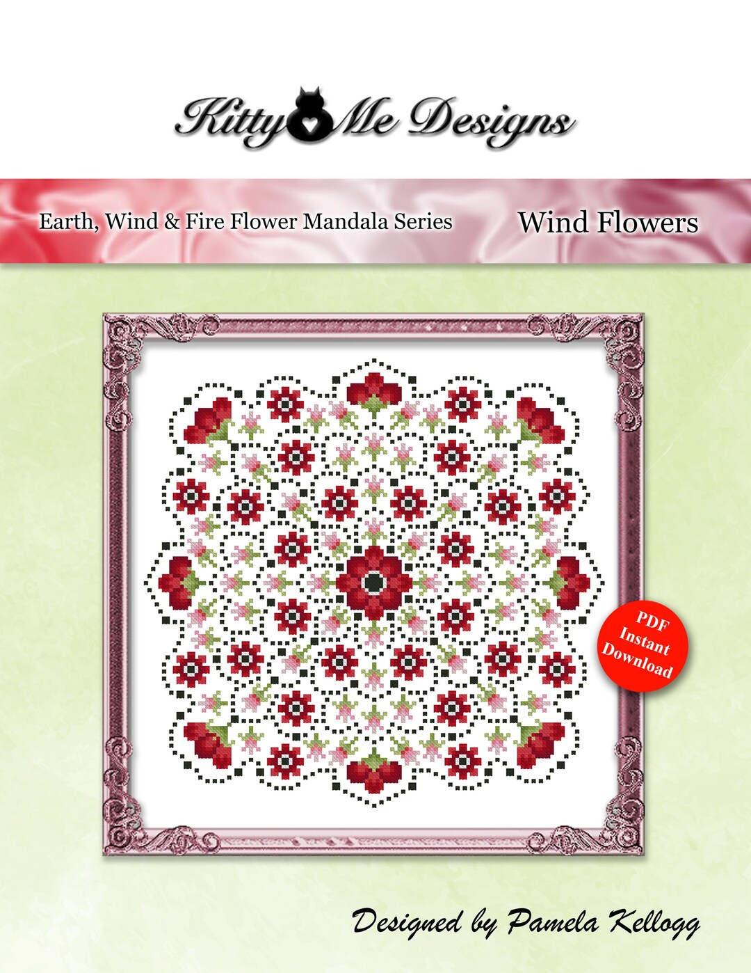 Cross Stitch Mandala Pattern Wind Flowers Digital PDF Download by