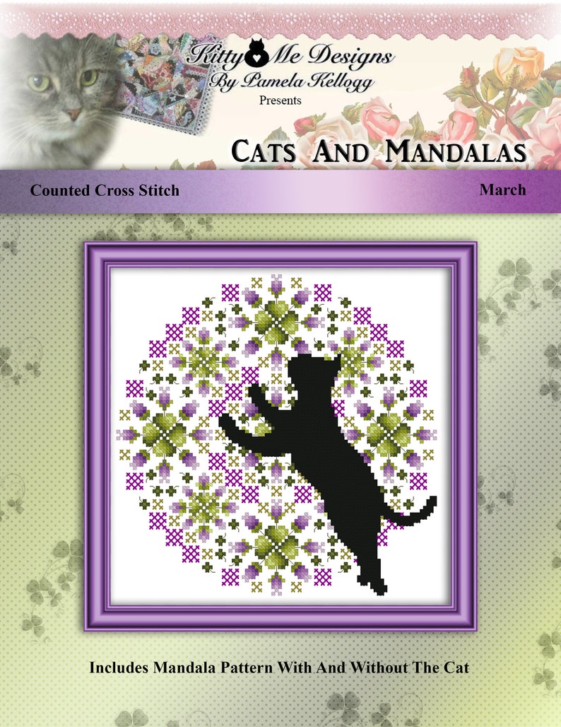 Complete Set Of 12 Cats And Mandalas Cross Stitch Pattern Leaflet Series with Free Shipping by Pamela Kellogg image 4