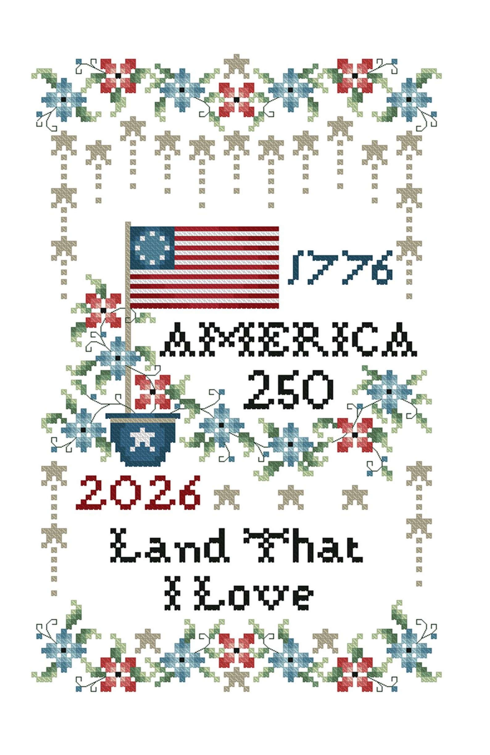 America 250 Patriotic Sampler Counted Cross Stitch Printed Pattern ...