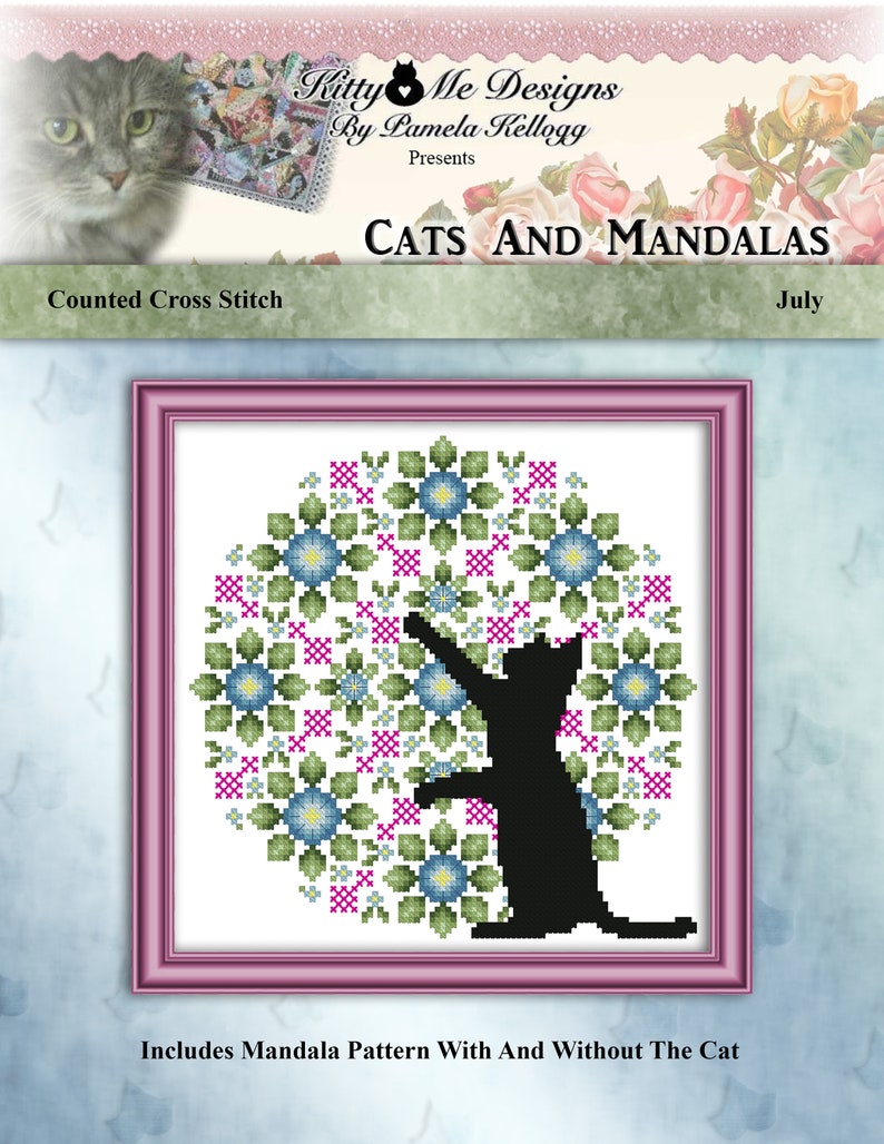 Complete Set Of 12 Cats And Mandalas Cross Stitch Pattern Leaflet Series with Free Shipping by Pamela Kellogg image 6