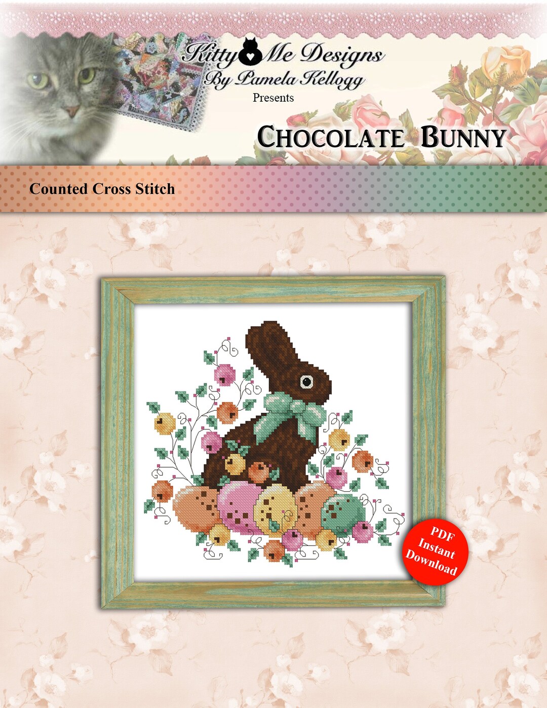 Easter Cross Stitch Pattern Chocolate Bunny Digital PDF Download by ...