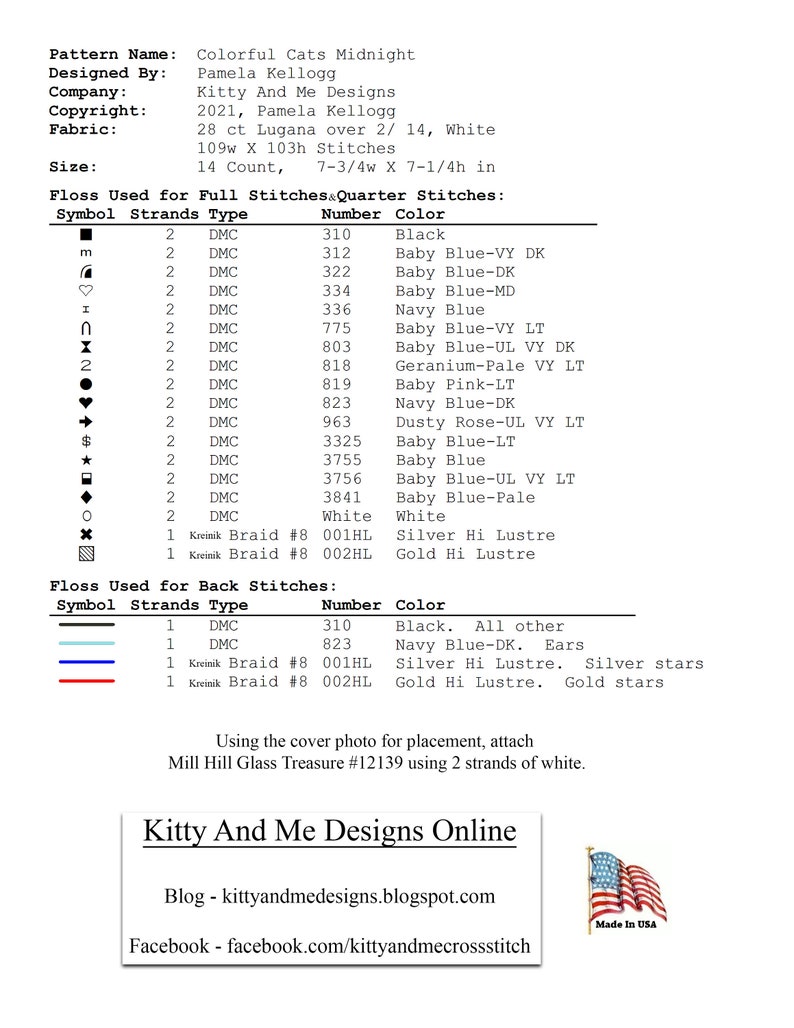 Colorful Cats Midnight Cross Stitch Pattern Instant Digital PDF Download by Pamela Kellogg image 2