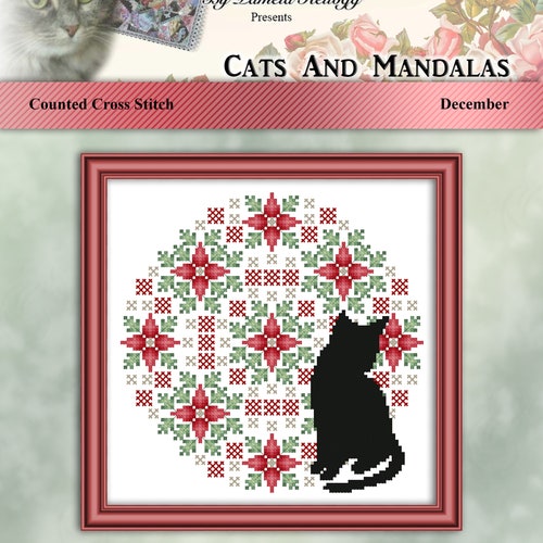 Complete Set Of 12 Cats And Mandalas Cross Stitch Pattern Leaflet Series with Free Shipping by shops Pamela Kellogg