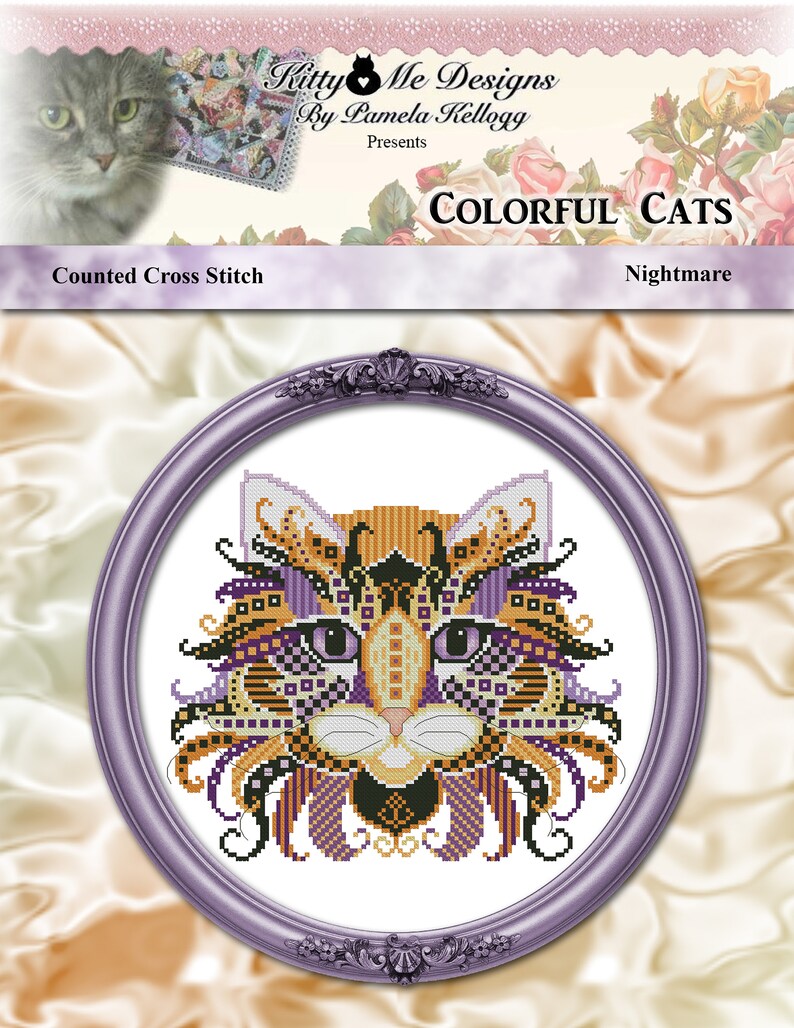 Colorful Cats Merlin Halloween Counted Cross Stitch Pattern Instant Digital PDF Download by Pamela Kellogg image 8