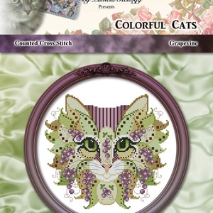 Colorful Cats Midnight Cross Stitch Pattern Instant Digital PDF Download by Pamela Kellogg image 5