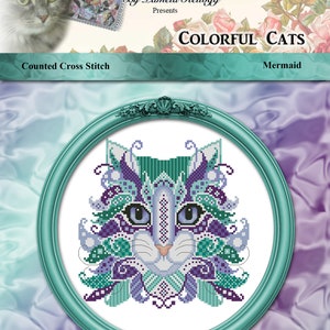 Colorful Cats Midnight Cross Stitch Pattern Instant Digital PDF Download by Pamela Kellogg image 6