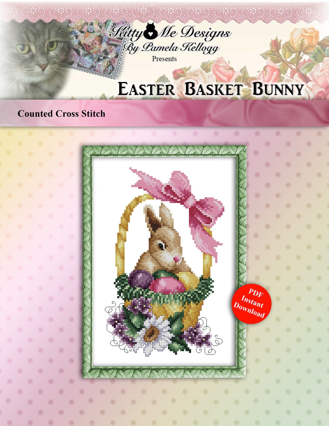 Cross Stitch Pattern Easter Bunny Basket Digital Download PDF by Pamela ...