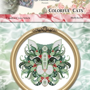 Colorful Cats Jingle Christmas Mandala Cat Counted Cross Stitch Pattern Digital PDF Download by Pamela Kellogg image 6