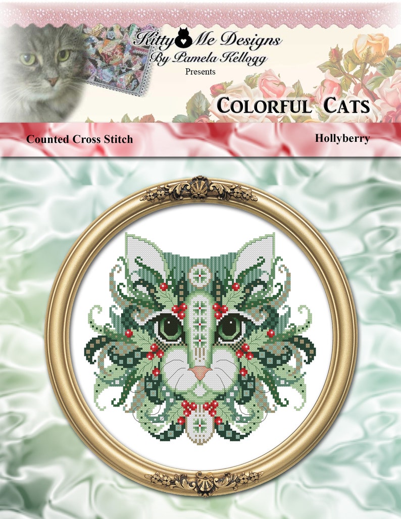 Colorful Cats Jingle Christmas Mandala Cat Counted Cross Stitch Pattern Digital PDF Download by Pamela Kellogg image 6