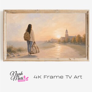 4K Frame TV Art Download - College Bound Young Woman Walking Towards Campus Soft Painting