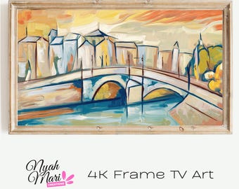 4K Frame TV Art Download - Vibrant Cityscape With Bridge Effusion In Abstract Expressionism