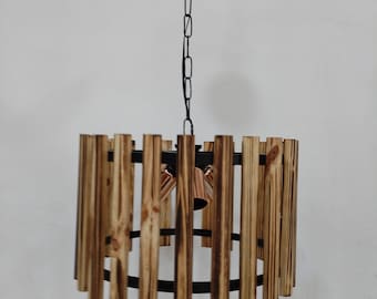 Iluminación individual de madera y metal, lámpara colgante de metal, iluminación individual y elegante para sala de estar, decoración del hogar