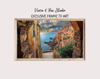 TV Frame Art: Cinque Terre Coastal View, Italian Riviera Art, Colorful Seaside Village, Samsung Frame TV Art, Digital Download