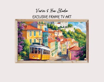 TV Frame Art: Pacchetto di opere d'arte digitali impressioniste di Lisbona per Samsung Frame TV / Decorazioni con vivaci paesaggi urbani europei