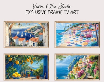 TV Frame Art Bundle: Amalfi Coast Frame TV Art Bundle, Samsung Frame TV, Mediterranean Seaside Wall Art, Italian Coastal Town Art