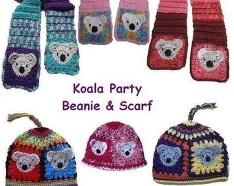 Koala Party Beanie and Scarf (crochet pattern)