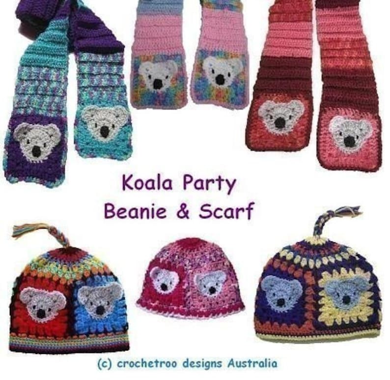 Koala Party Beanie and Scarf crochet Pattern Etsy