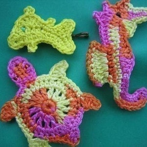 Aussie Beach Hair Accessories crochet patterns fish, seahorse, turtle image 1