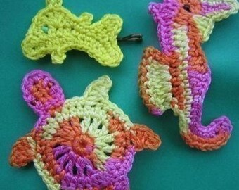 Aussie Beach Hair Accessories (crochet patterns fish, seahorse, turtle)