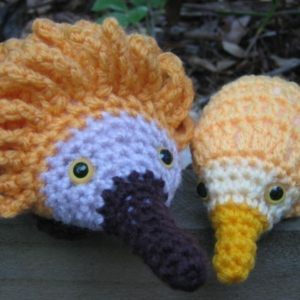 Echidna and baby puggles crochet patterns