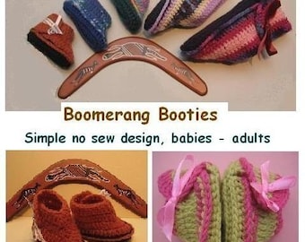 Boomerang Booties - crochet patterns (baby to adult sizes)