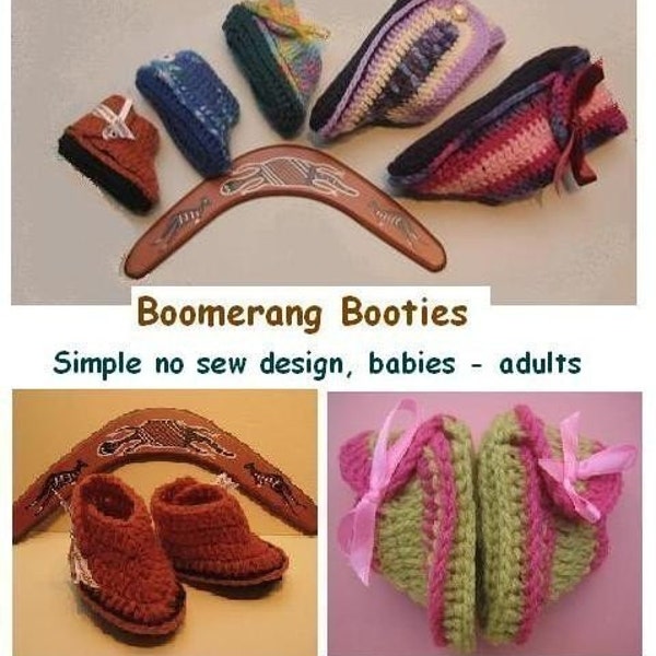 Boomerang Booties - crochet patterns (baby to adult sizes)