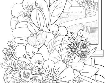 Calming Country Adult coloring page. Hi-resolution, Letter-sized, scalable instant download.