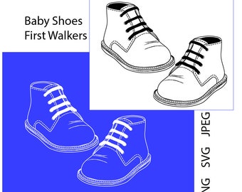 Baby / Toddler First Walkers, shoes outline, PNG, SVG, JPG instant download