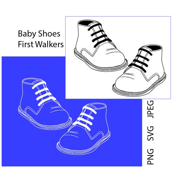 Baby / Toddler First Walkers, shoes outline, PNG, SVG, JPG instant download