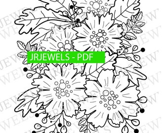 Original Hand drawn digital art adult floral coloring page for download