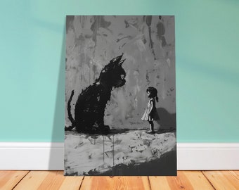 Girl and Cat Art Print, Serene Companions Artwork