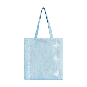 Premium Lace Schmetterling Designer Handtasche für Frauen, 2025 Sommer Romantische Nische Faltbare Große Denim Einkaufstasche mit Taschen