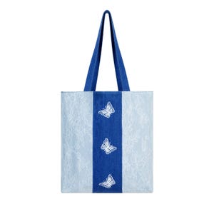 Premium Lace Schmetterling Denim Einkaufstasche für Frauen, 2025 Sommer Romantische Nische Faltbare Große Designer-Handtasche mit Taschen