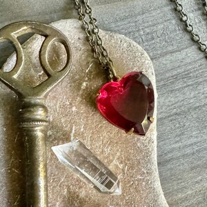 HEART Necklace VINTAGE Glass Heart Red, Purple, Topaz, Blue, Clear LOVE image 1