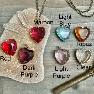 HEART Necklace VINTAGE Glass Heart Red, Purple, Topaz, Blue, Clear LOVE image 2