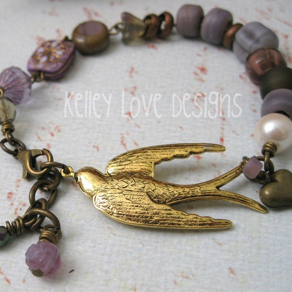 SPARROW Earthen Gypsy Bracelet in Lavender Purple with HEART