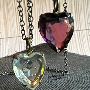 HEART Necklace VINTAGE Glass Heart Red, Purple, Topaz, Blue, Clear LOVE image 9