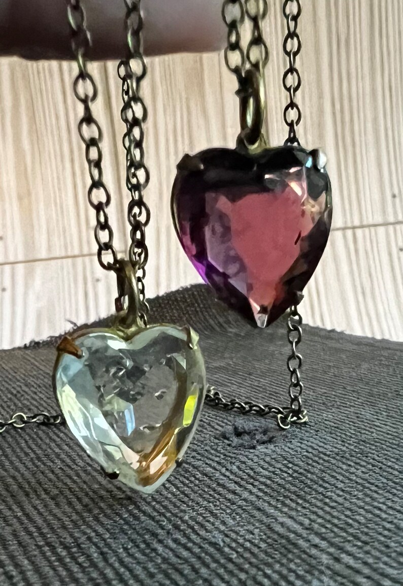 HEART Necklace VINTAGE Glass Heart Red, Purple, Topaz, Blue, Clear LOVE image 9