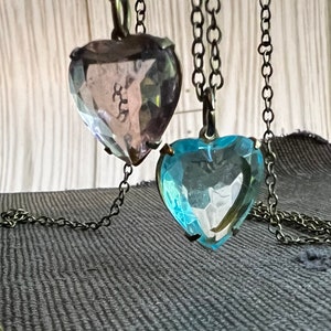 HEART Necklace VINTAGE Glass Heart Red, Purple, Topaz, Blue, Clear LOVE image 8